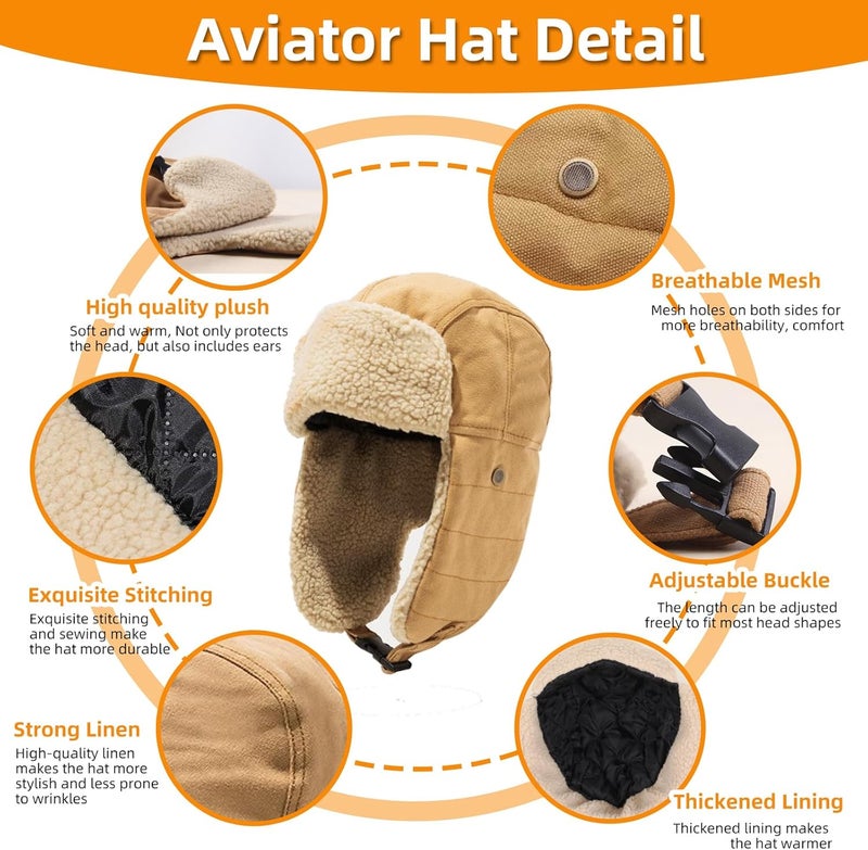 Kodervo Aviator Hat with Goggles Adult Vintage Pilot Hat Costume Winter Bomber Hat Fur Ear Flaps Trapper Hat Men Women - Image 2